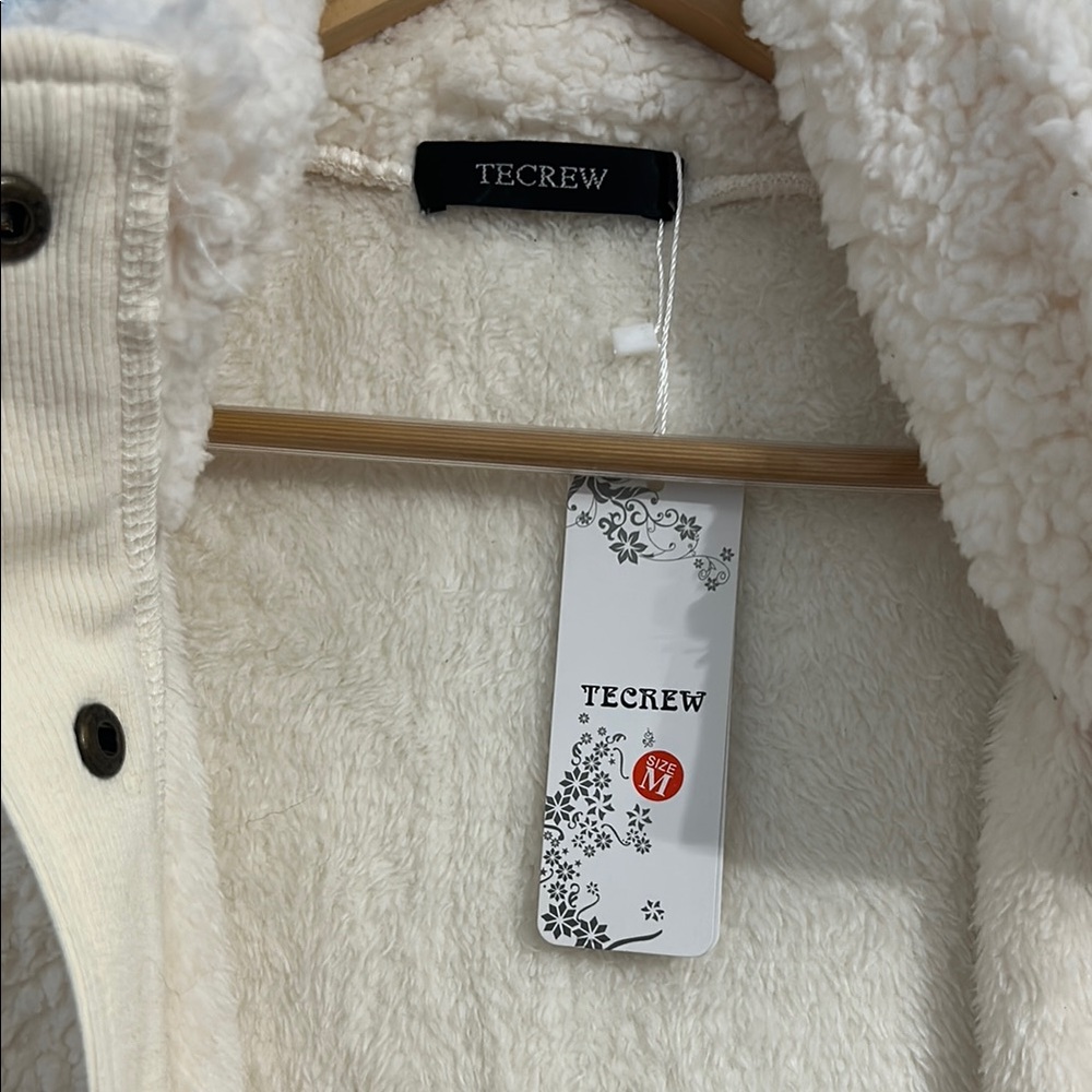 Cream Teddy Jacket Plush Casual - Picture 2 of 3